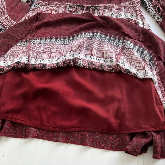 Free People Heart of Gold Brown Boho Peasant Dramatic Sleeve Short Dress Small - Picture 4 of 13